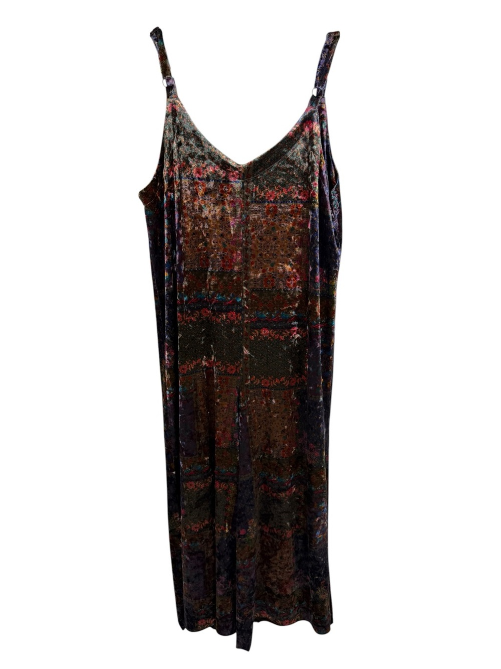 Natural Life Josie Velvet Printed Patchwork Wide Leg Jumpsuit Floral Sz Large - Picture 5 of 6